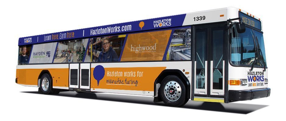 Hazleton Works marketing mockup - bus wrap 
