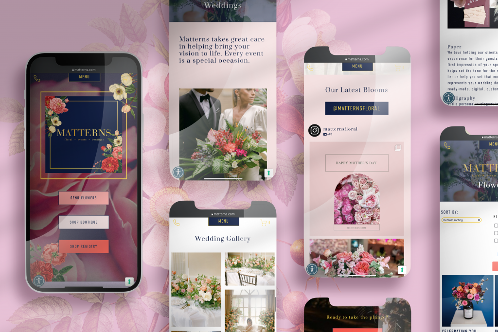 Matterns Floral Website Mockup on Cell phones